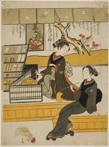 Ofuji, das Ladenmädchen von Motoyanagiya, mit einem Kunden