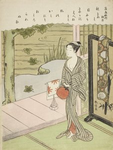 Gedicht von Fujiwara no Toshiyuki, aus einer unbetitelten Serie von Sechsunddreißig Unsterblichen Dichtern, ca. 1767-68 von Suzuki Harunobu