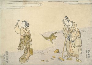 Rechen von Schilf: Östliche Schönheiten am Strand von Suzuki Harunobu