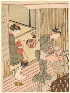 Rückkehrende Segel des Handtuchhalters (Tenugui-kake no kihan), aus der Serie "Acht Ansichten des Salons (Zashiki hakkei)" von Suzuki Harunobu