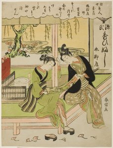 Sumirena: Die Geliebte von Yojiya (Yojiya musume, Sumirena), aus der Serie "Schönheiten der schwebenden Welt im Vergleich zu Blumen (Ukiyo bijin hana ni yosu)" von Suzuki Harunobu