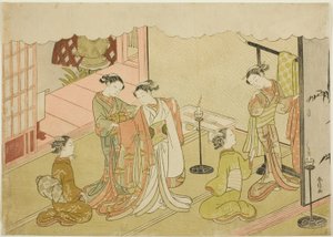 Die Braut wechselt die Kleidung (Iro-naoshi), das fünfte Blatt der Serie "Heirat in Brokatdrucken, der Wagen der tugendhaften Frau (Konrei nishiki misao-guruma)"