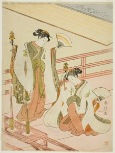 Der Tanz der Schrein-Mädchen Ohatsu und Onami von Suzuki Harunobu