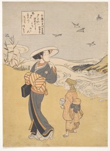 Der Juwelenfluss der Regenpfeifer, ein berühmter Ort in der Provinz Mutsu, aus der Serie Sechs Juwelenflüsse von Suzuki Harunobu