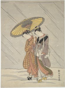 Zwei Frauen im Sturm von Suzuki Harunobu