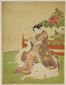 Junge Frau auf einem weißen Elefanten sitzend (Parodie auf den Bodhisattva Fugen)