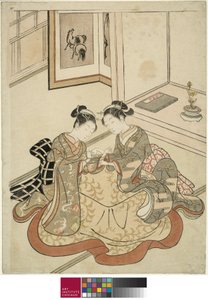 Junge Frauen spielen Fadenspiel, ca. 1767-68 von Suzuki Harunobu