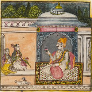 Ein Raja hört auf einer Terrasse Musik, ca. 1800 von Svarup Ram