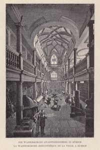 Die Wasserkirche, Stadtbibliothek in Zürich (Stich) von Swiss School