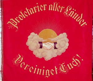 Proletarier aller Länder vereinigt euch, Gewerkschaftsbanner (bestickter Stoff)
