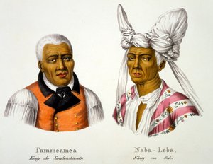 Tammeamea, König der Sandwich-Inseln, in europäischer Kleidung mit Naba-Leba, König von Solor, in einheimischem Kopfschmuck und europäischer Kleidung, aus Ethnologische Studie verschiedener Rassentypen von verschiedenen Kontinenten