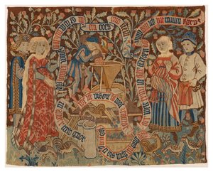 Wandteppichpaneel, Darstellung des unehrlichen Müllers, aus Basel