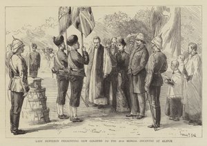 Lady Dufferin überreicht neue Farben an die 18. Bengalische Infanterie in Alipur