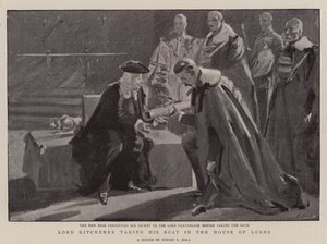 Lord Kitchener nimmt seinen Platz im House of Lords ein von Sydney Prior Hall