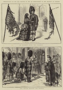 Übergabe der alten Farben der 79. Highlander an Ihre Majestät in Osborne