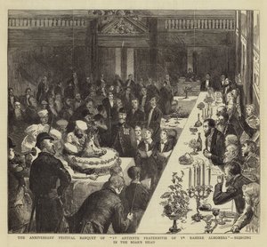 Das Jubiläumsfestbankett der alten Bruderschaft der Rahere Almoners, das Eberkopf hereinbringend