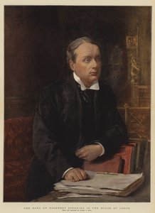 Der Earl of Rosebery spricht im House of Lords (Chromolithographie) von Sydney Prior Hall