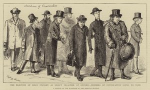 Die Wahl von Dean Stanley zum Prediger in Oxford, Mitglieder der Konvokation gehen zur Abstimmung