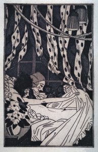 Erotik: Giacomo Casanova (1725-1798) hebt die Laken, um seine nackte Geliebte zu betrachten, frühes 20. Jahrhundert (Radierung)