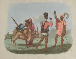 Ein bengalischer Sepoy und seine Familie treffen ein Mitglied der Byraggee-Kaste, um 1799 von T. Medland