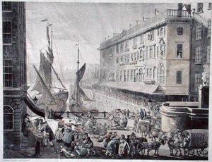 Billingsgate Market, graviert von J. Bluck von T. and Pugin A.C. (after) Rowlandson