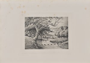 Blick auf die alte Brücke von Partick von den Trittsteinen aus von T. and R. Annan and Sons