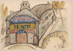 Fantasiegebäude mit der Aufschrift „Theater“ von Tadeusz Makowski
