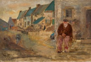 Bretonische Landschaft mit altem Fischer von Tadeusz Makowski