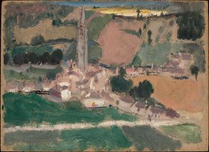 Ansicht einer Kleinstadt mit Kirchturm von Tadeusz Makowski