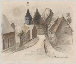 Ansicht eines Dorfes mit Turm von Tadeusz Makowski