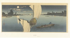 Abendszene am Edo-Fluss von Takahashi Hiroaki