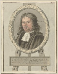 Porträt von Johannes van der Meer der Ältere, im Lorbeerkranz auf Staffelei von Tako Hajo Jelgersma (possibly)