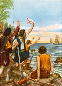 Diego Masques, Kapitän eines der Schiffe der zweiten Expedition von Christoph Kolumbus, auf einer Insel mit acht Männern zurückgelassen