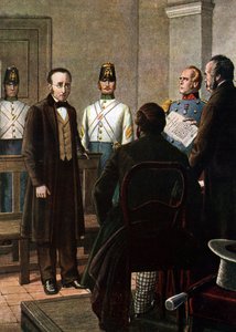 Die Verlesung des Urteilsbriefes, der Silvio Pellico und Piero Maroncelli zur Inhaftierung in der Festung Spielberg in Brünn verurteilt von Tancredi Scarpelli