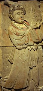 Stele, die einen Musiker darstellt (Terrakotta) von Tang Dynasty Chinese School