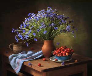 Sommer-Kornblumen und Kirschen von Tatyana Skorokhod