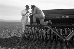 Familienbauer Ed Ker auf der A.M. Ker Ranch ist ein landwirtschaftlicher Siedler, der Alfalfa anbaut von Ted Spiegel