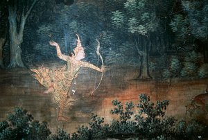 Apsara, Wandmalereien mit Szenen aus dem Leben Buddhas, Wat Suwan Dararam, Ayutthaya Historischer Park (UNESCO-Welterbeliste) von Thai School