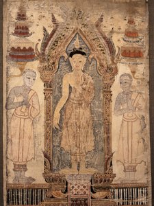 Banner, das Buddha mit Jüngern darstellt, frühes 19. Jahrhundert