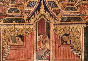 Detail aus einem Wandgemälde in Wat Phra Singh von Thai School