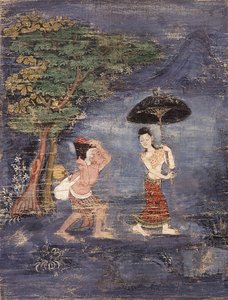 Der alte Brahmane Jujaka folgt seiner jungen Frau
