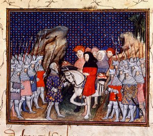 König Richard II. trifft den Earl of Northumberland in Conway und bietet an, die Krone niederzulegen von The Virgil Master