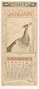Kalenderblad Januar mit Pfau