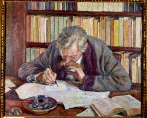 Porträt des belgischen Dichters Emile Verhaeren an seinem Schreibtisch von Théo van Rysselberghe