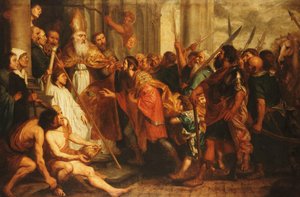 Der heilige Ambrosius, Bischof von Mailand, verweigert Kaiser Theodosius den Eintritt in den Mailänder Dom von Theodor Boeyermans