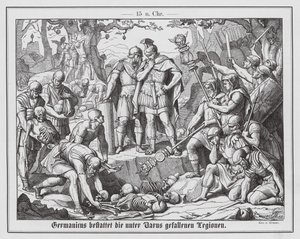 Germanicus begräbt die Leichen der römischen Soldaten, die in der Schlacht im Teutoburger Wald sechs Jahre zuvor getötet wurden von Theodor Grosse