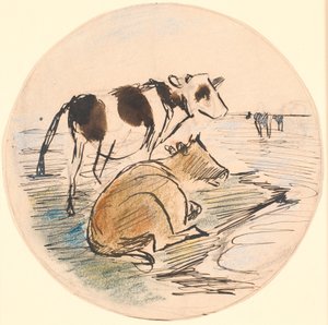 Kälber auf Saltholm (Entwurf für eine Keramikschale) von Theodor Philipsen