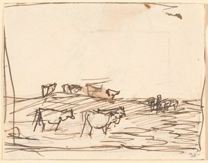 Skizze einer Landschaft mit Kühen von Theodor Philipsen