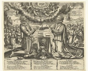 Wilhelm von Oranien und Charlotte von Bourbon kniend in der Landschaft
