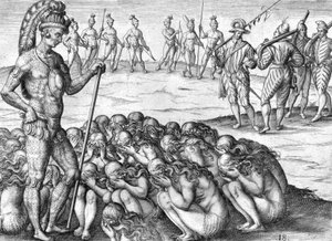 Indische Gefangene Saturiwa von Potano-Indianern von Theodor de Bry